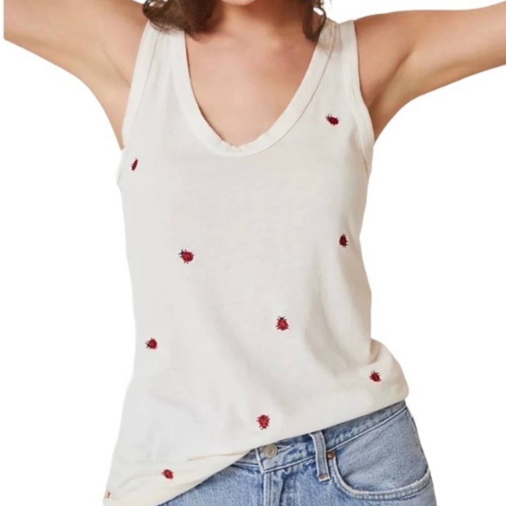 Scoop Neck Embroidered Ladybug Layering Tank